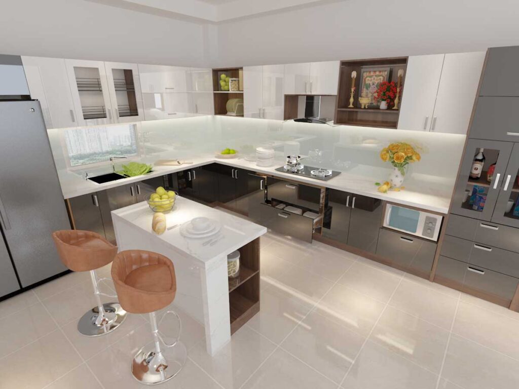 Mẫu tủ bếp dưới đẹp Multifunctional Island