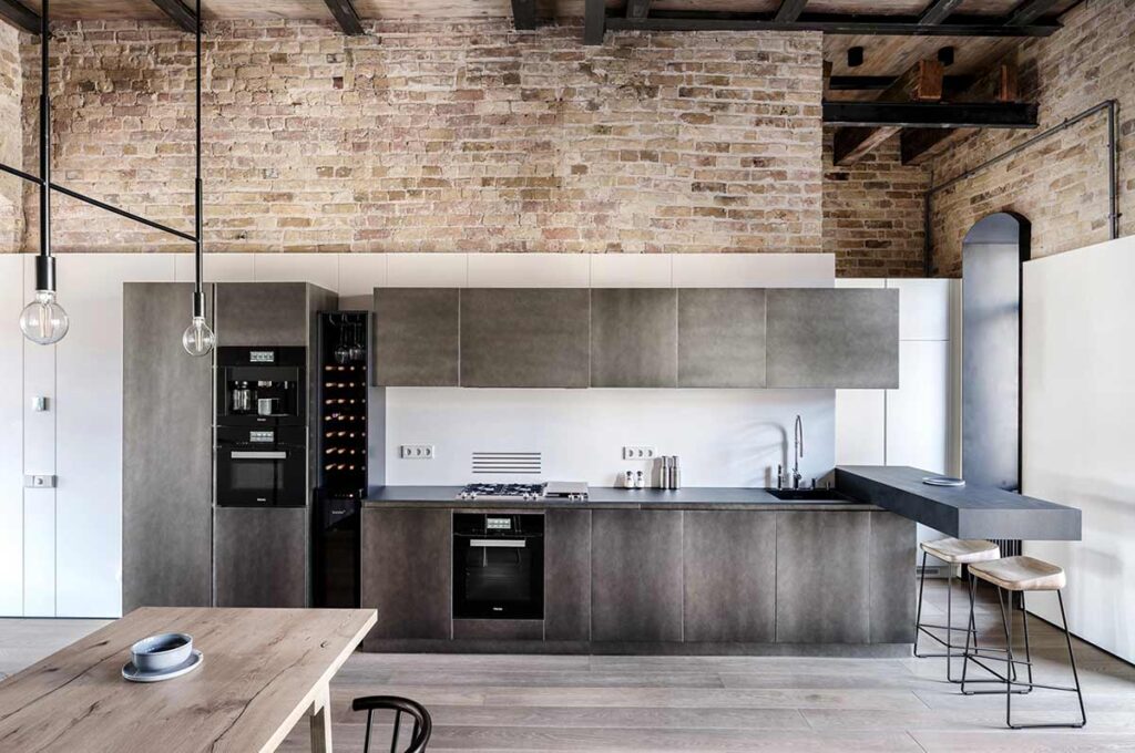 Mẫu tủ bếp dưới đẹp Industrial Chic
