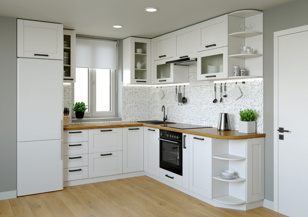 Tủ bếp chữ L cho nhà phố 60m2 hiện đại
