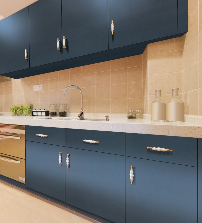 Tủ bếp gỗ đơn giản chữ I nhỏ gọn cho căn hộ studio hiện đại