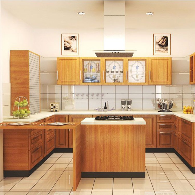 Tủ bếp plywood veneer đơn giản, chống ẩm cao cho nhà