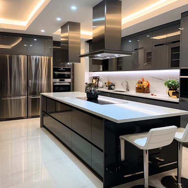 Tủ bếp acrylic chữ L sang trọng dành cho villa cao cấp
