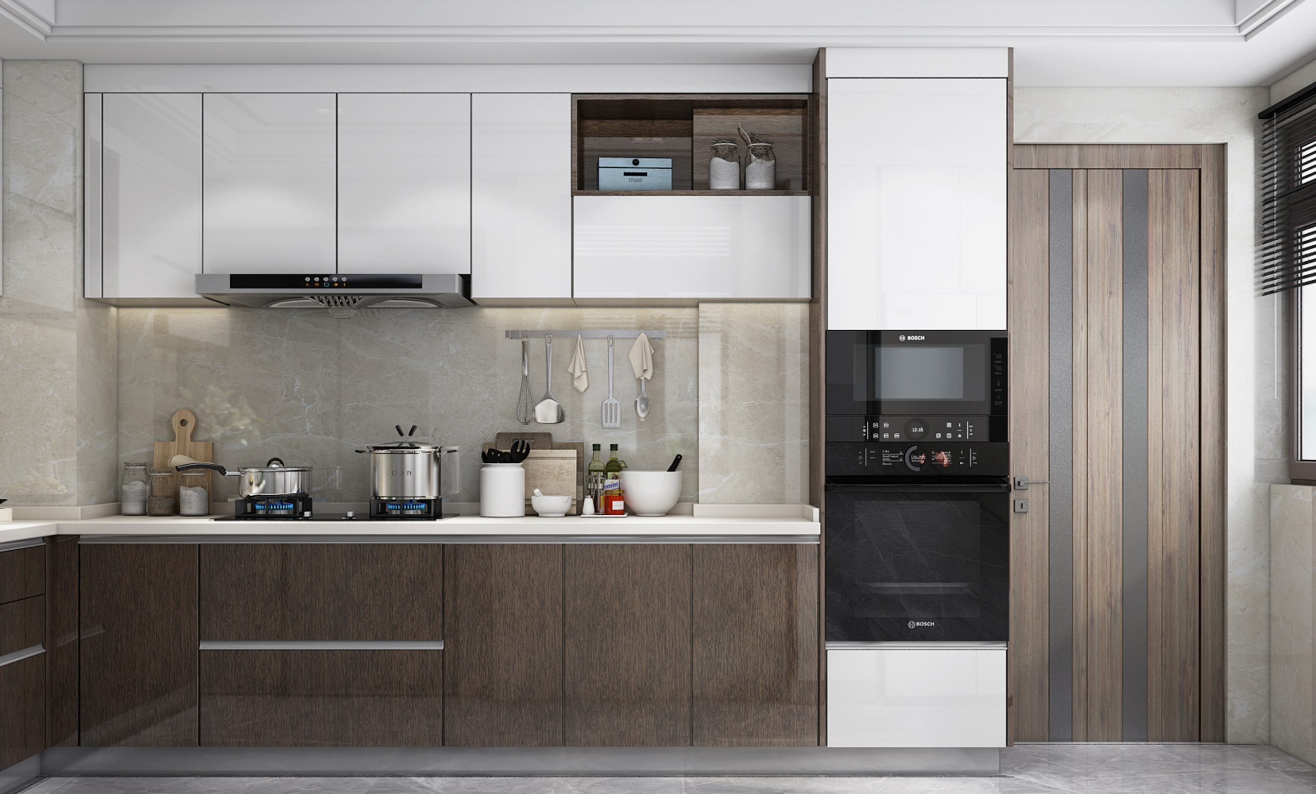 tủ bếp acrylic vân gỗ