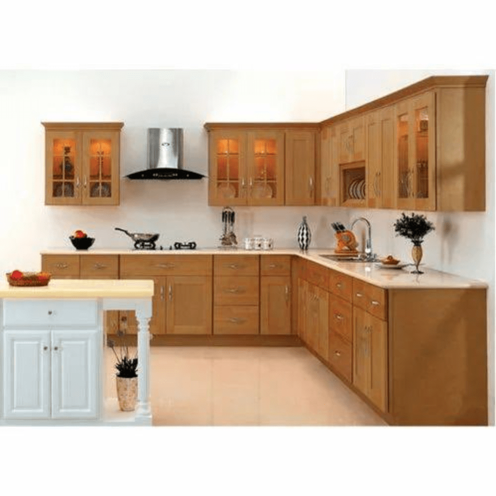 Mẫu tủ bếp acrylic vân gỗ chữ L hiện đại tại nhà phố Việt Nam
