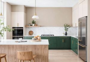 tủ bếp màu xanh