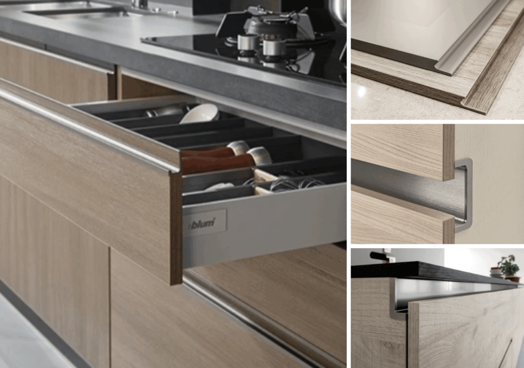 Tay nắm âm và cơ cấu giảm chấn trong thiết kế tủ bếp đảm bảo an toàn